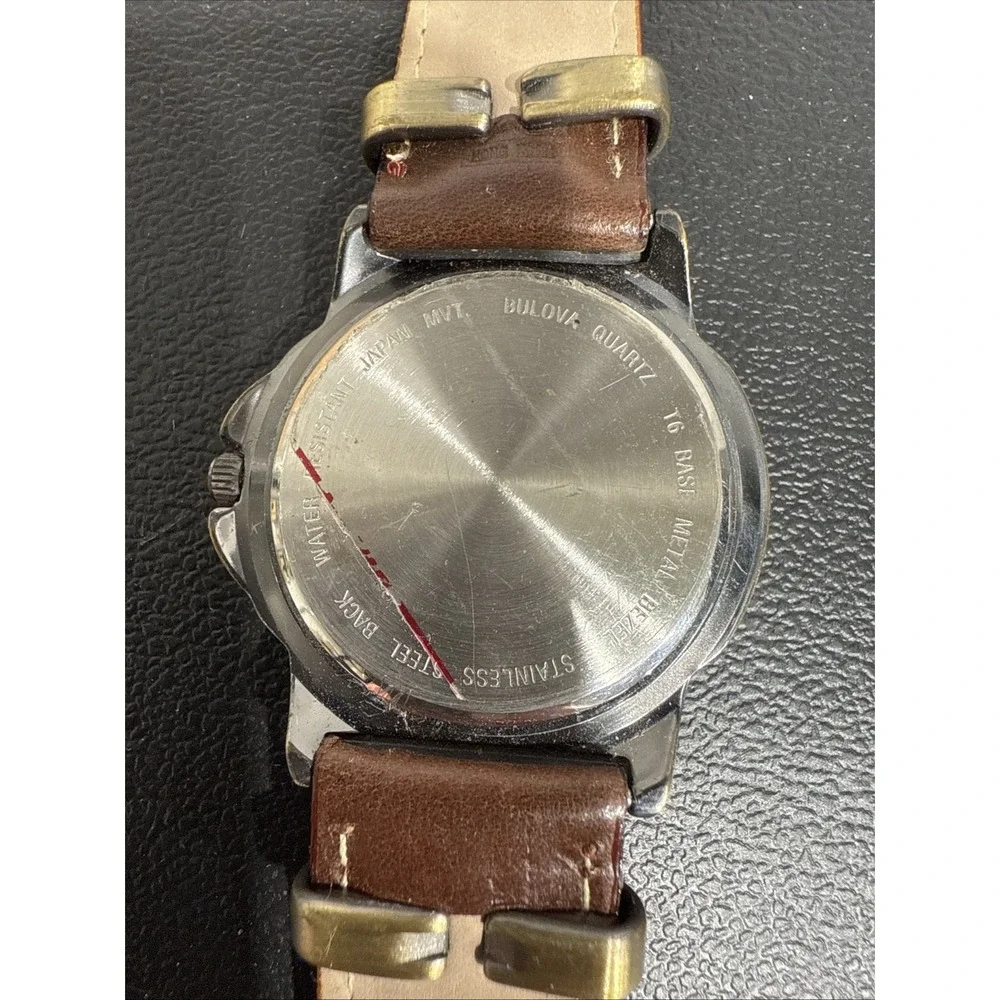 Bulova Harley-Davidson Quartz Wristwatch Gold Tone Brown Leather Band‎